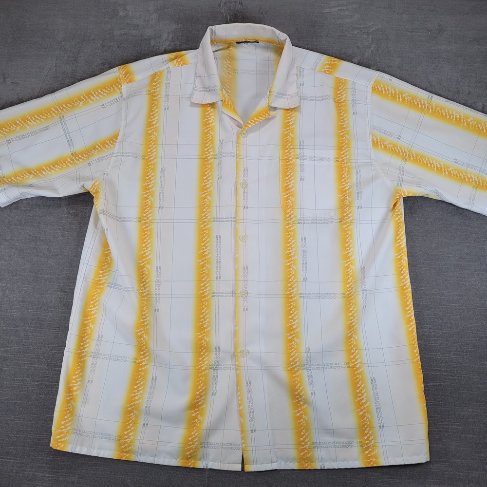 South Pole‎ Vintage Mens Short Sleeve Button Up Shirt White Yellow Size XL